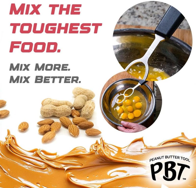PBT - Peanut Butter Mixer, Stainless Steel Stirring Tool for Natural Peanut Butter, Dough, Yogurt, Sauces, and More - Fits Any Container Size, Less Mess, Dishwasher Safe (BLACK) - Image 2